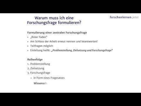 Warum eine Forschungsfrage formulieren?