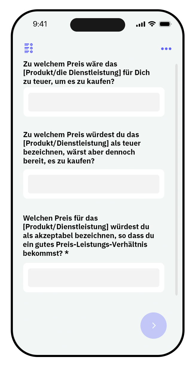 Umfragevorlage Produktpreis nach der Van-Westendorp-Methode