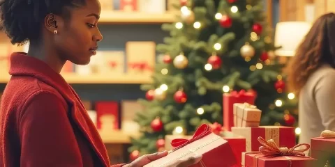 Junge Frau sucht ein Weihnachtsgeschenk aus